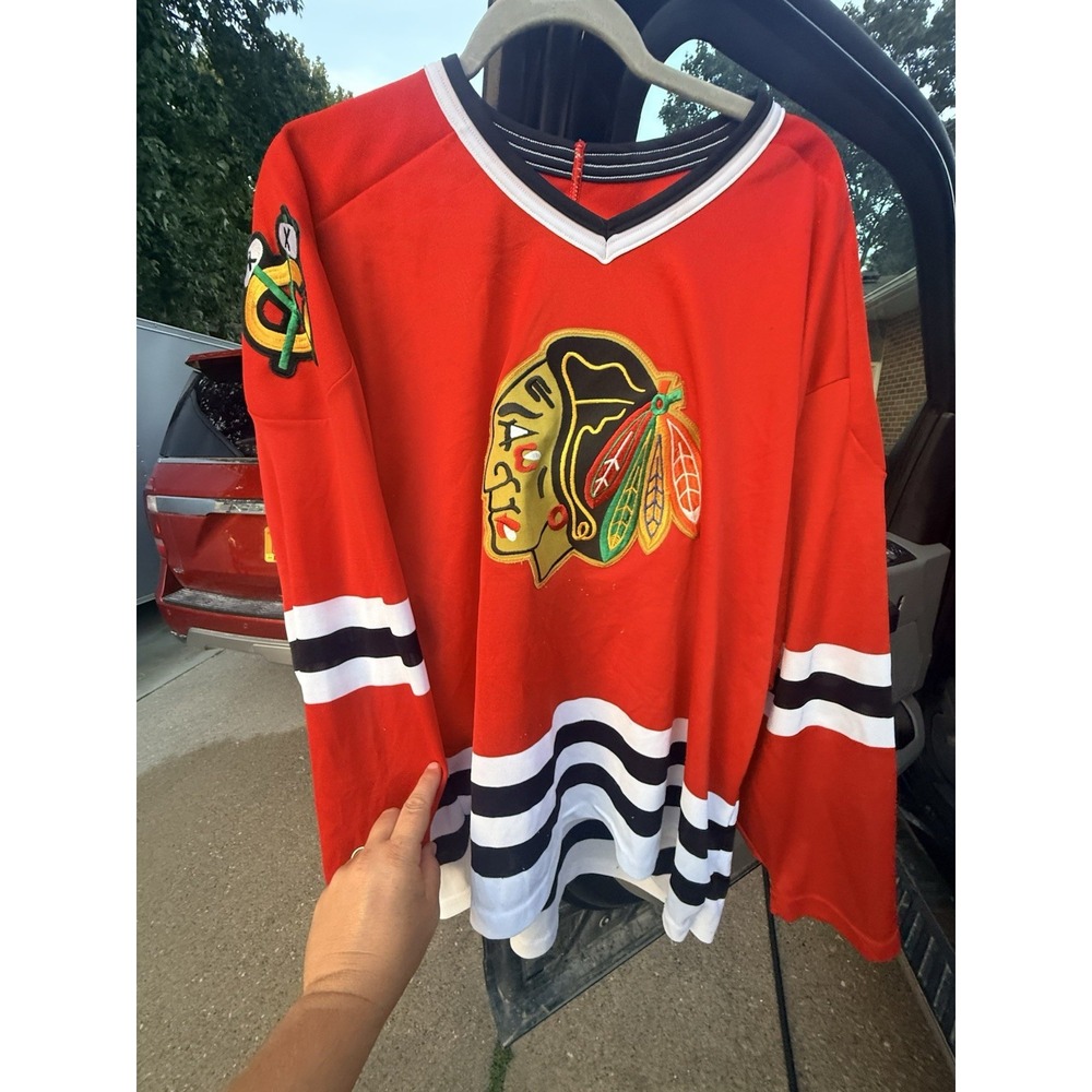 Vintage CCM Chicago Blackhawks NHL Hockey Jersey Red Mens XL Sewn Logo 90s